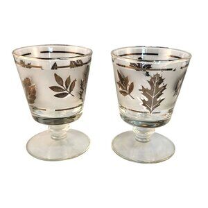 Libbey Silver Leaf Overlay Pedestal Glasses 8 Oz Rocks Glasses 4.25" Set Of 2